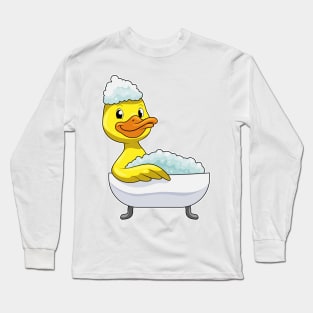 Duck at Bathing with Bathtub & Foam Long Sleeve T-Shirt